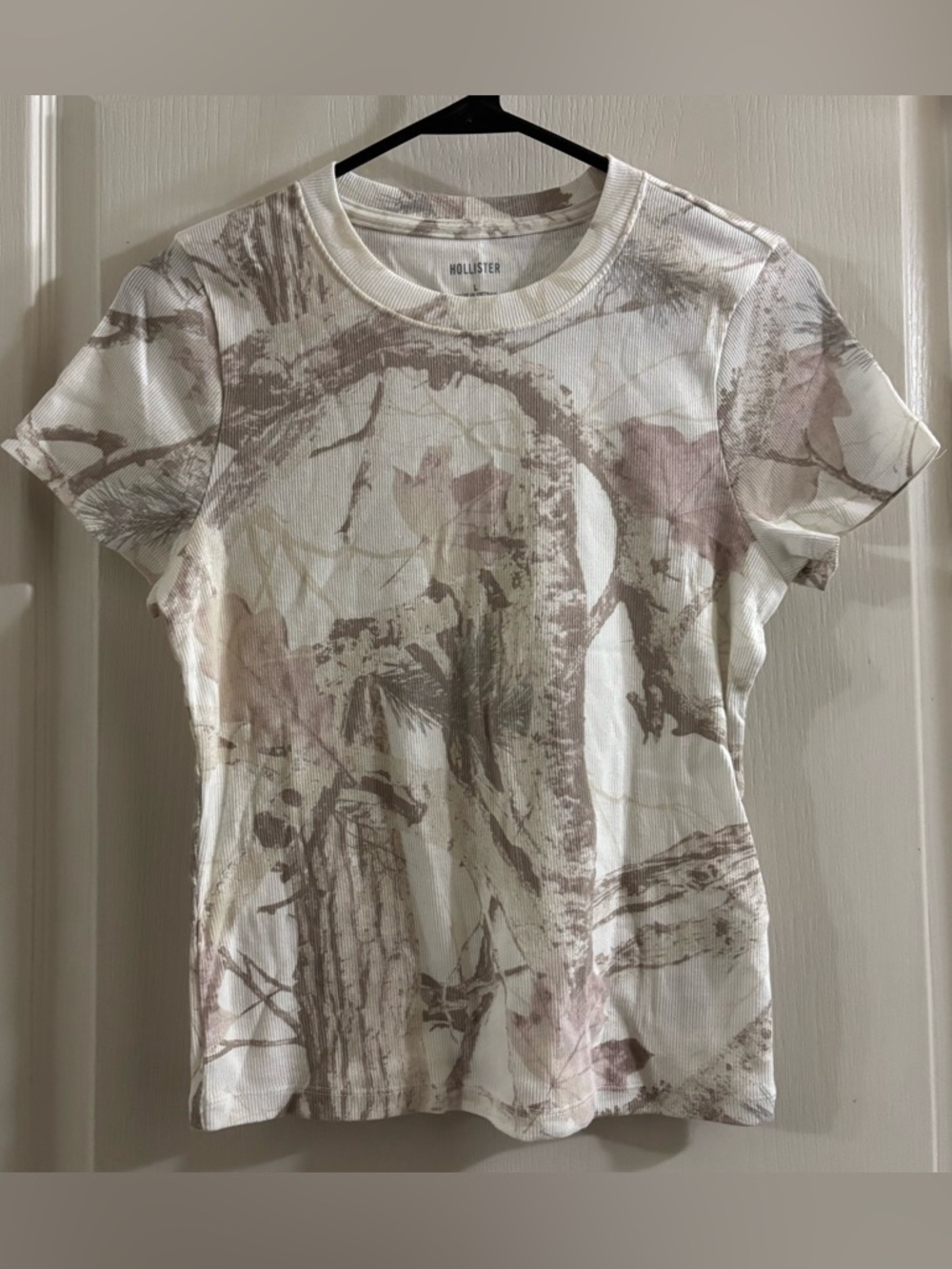 Hollister Cream Tee with Soft Pink and Taupe Floral Print